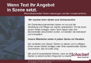 Werbung mit Texten GaLa Schackert media